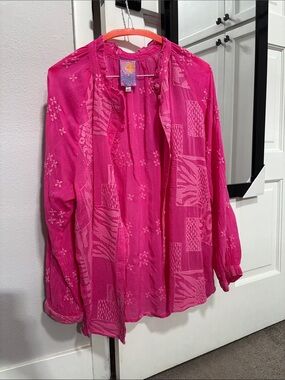 Johnny Was Hot Pink Embroidered Lightweight Blouse
